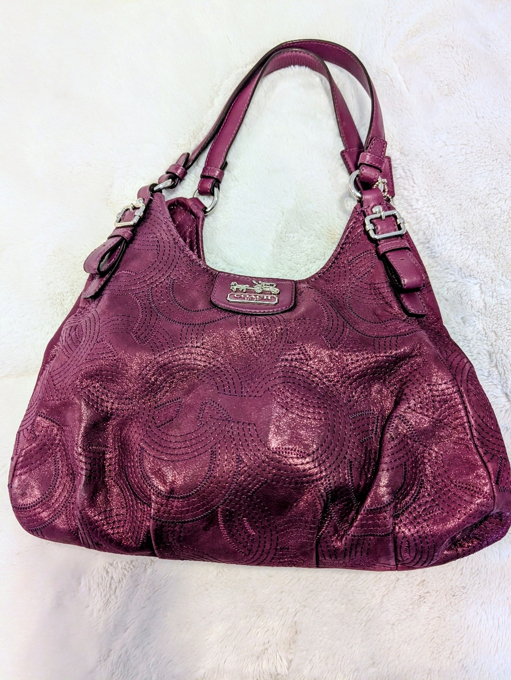 Coach Metallic Purple Leather Shoulder Bag Hobo Satchel - CB